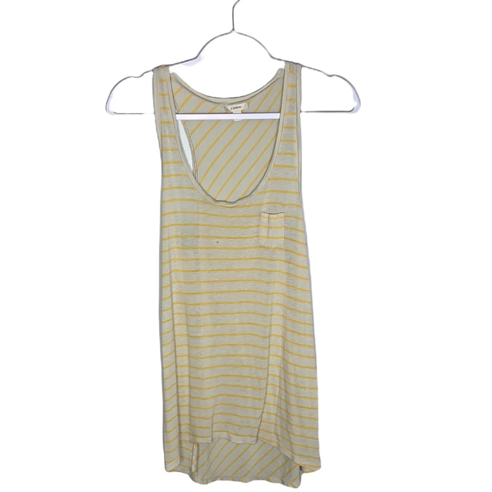 Caslon Yellow Striped Sleeveless Scoop Neck Tank Top with Front Pocket Sz M